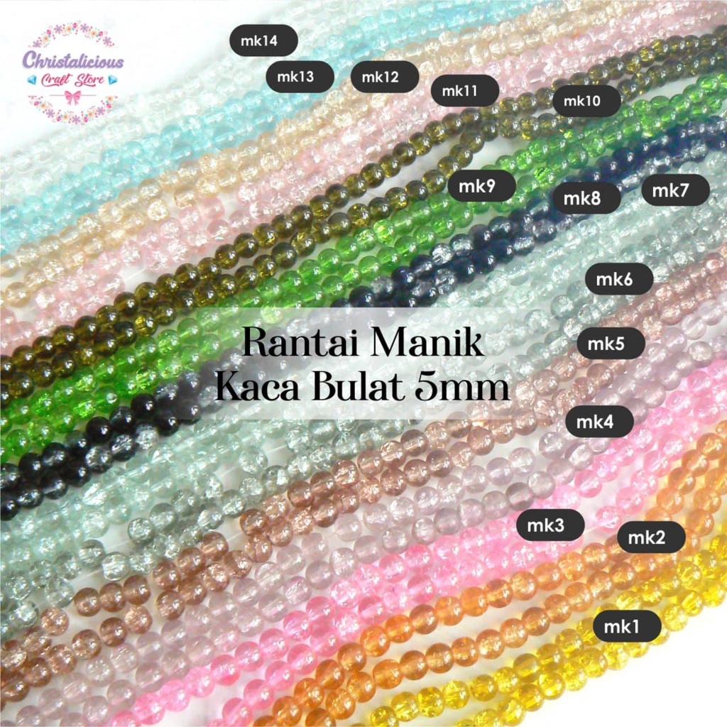 Manik batu pecah, manik kaca 5mm, manik bulat kaca, manik bulat 5mm per string