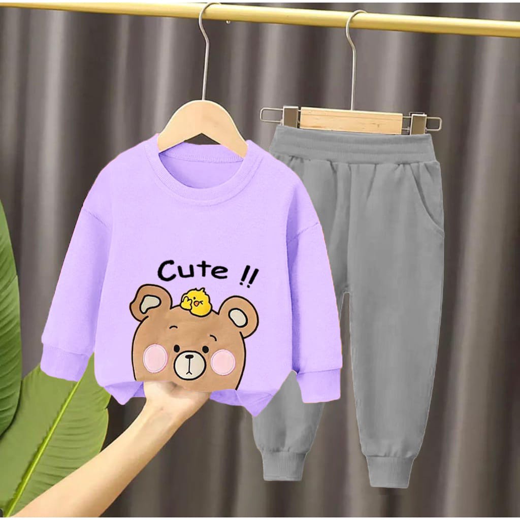 SETELAN SWEATER MOTIF BEAR CUTE UMUR 1-5 TAHUN