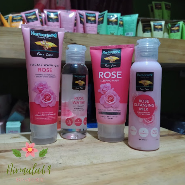 PAKET 4 IN 1 HERBORIST Rose Series/micellar water +milk cleanser+sleeping mask+face wash/pembersih w