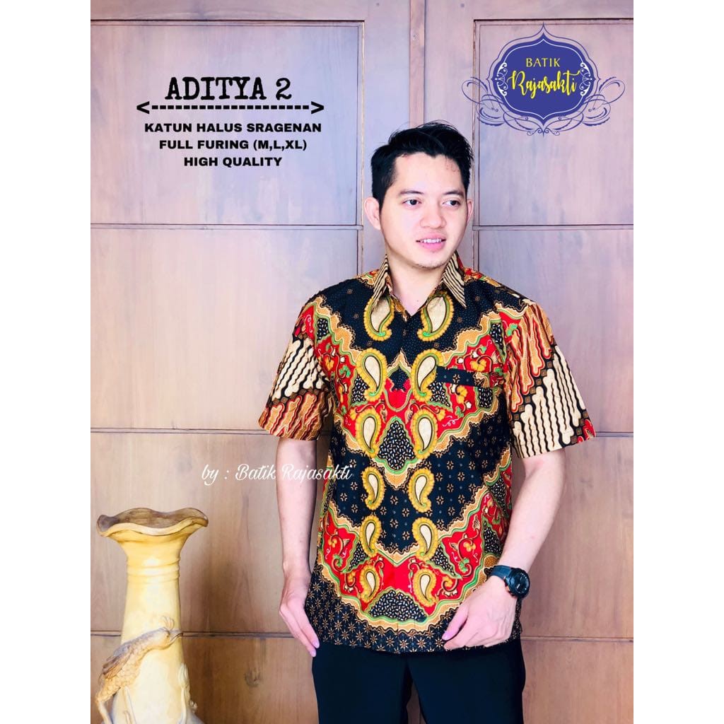 ADITYA 2 Kemeja Batik Pria Lengan Pendek Katun Halus FULL FURING Rajasakti