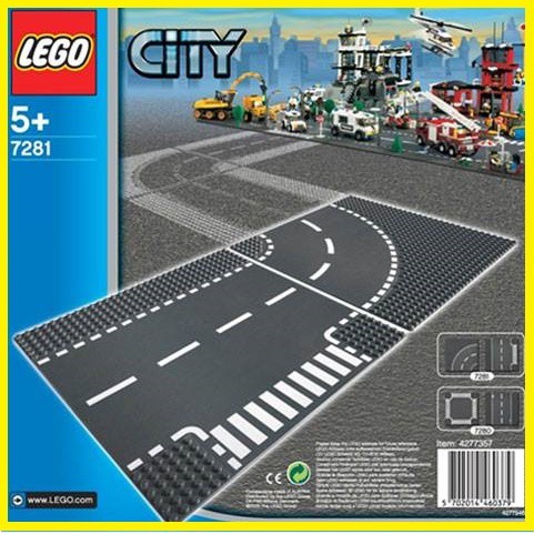 Lego # 7281 City T-Junction Curved Plates Base Plate Supplemental - Ccd9Ab - Original Asli