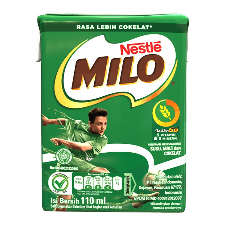 

Susu Milo Kotak Coklat ACTIVE GO UHT 110ml - Milo Kardus