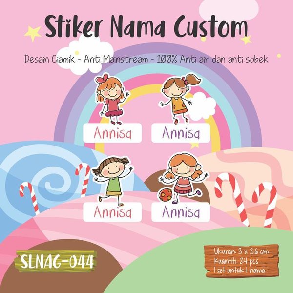 

Jual sticker label nama anak kartun cewek girl cute princess SLNAG-044 Limited