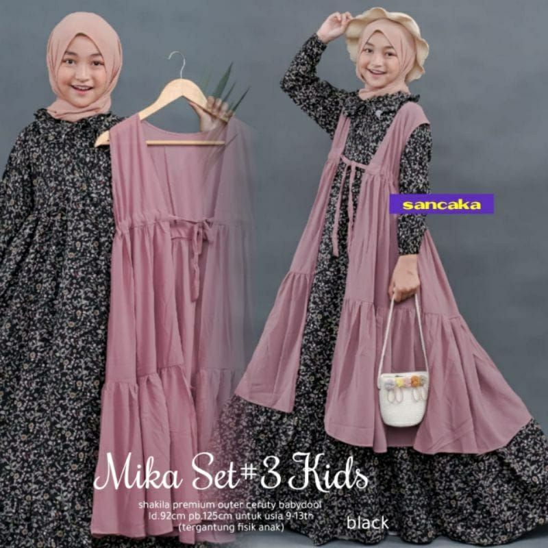 gamis rompi anak perempuan remaja tanggung 9 13 tahun mika set kids teens