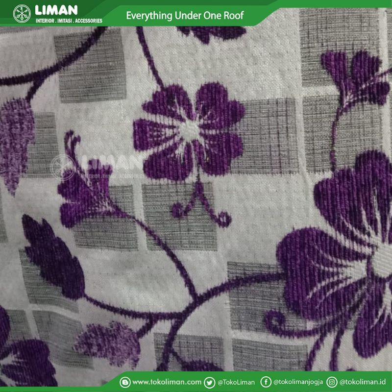 Kain Sofa Motif Bunga Kembang Sepatu Ungu