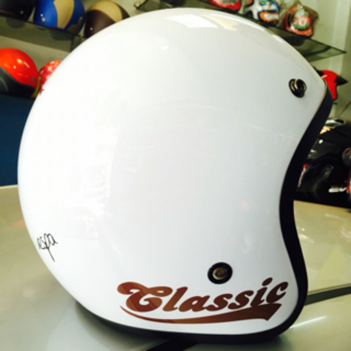 Helm Bogo Classic Vespa putih coklat white brown+ kc bogo original