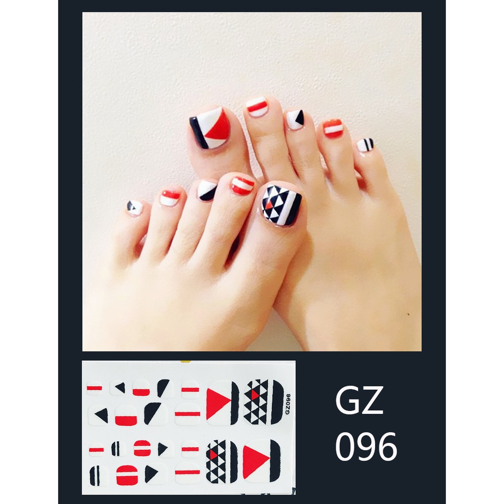 GZ Stiker kaki kuku 3D Kartun Motif Stiker Kuku Gambar Hiasan kuku Glitter Toenail Sticker 22PCS