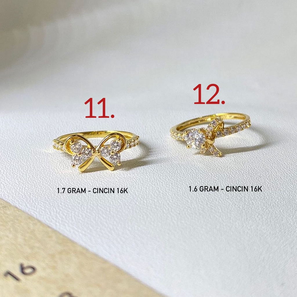 Cincin anak dan dewasa emas asli kadar 700 70 16k pita arrow ribbon korean yunani aesthetic lebar 2 baris ringan 1 2 satu dua gram gr g permata terbaru