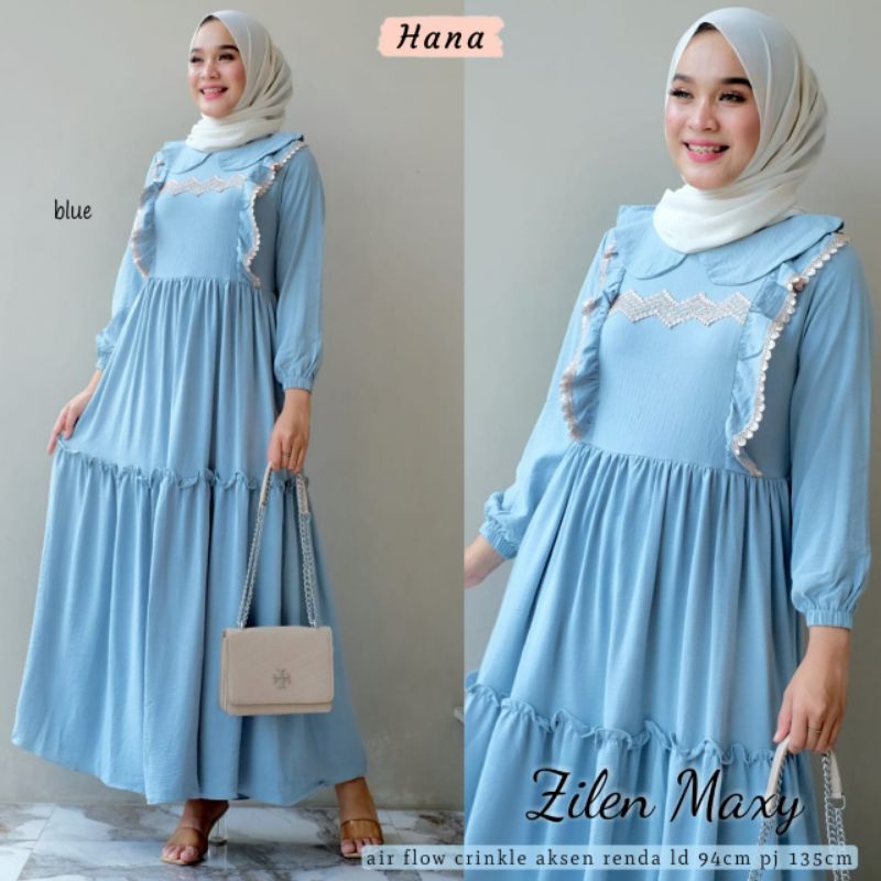 DRESS GAMIS MURAH ZILEN MAXY AIRFLOW CRINKLE AKSEN RENDA LD 94CM PJ 135CM/DRESS/GAMIS/GAMIS MURAH/GA