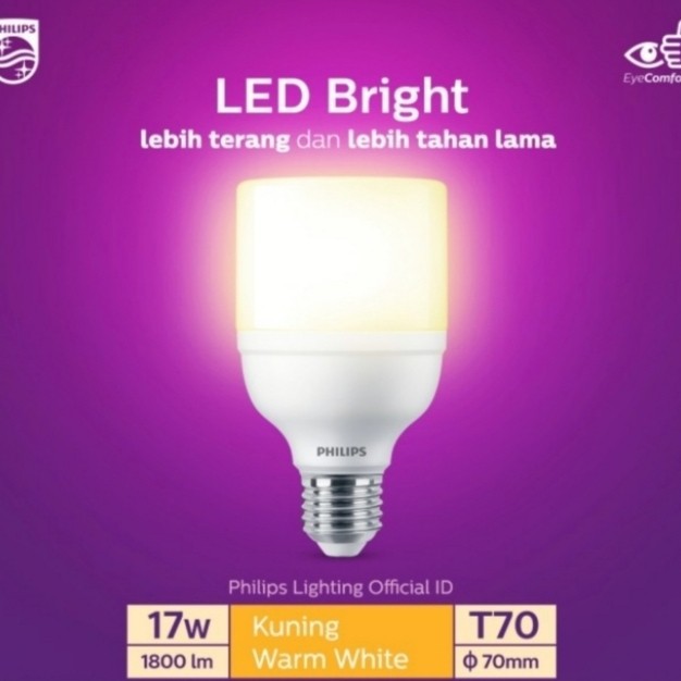 Philips Lampu LED Bright 17 W Kuning 3000K E27 Bohlam LED 17 Watt WWL