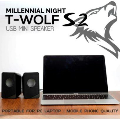 Speaker 2.0 gaming t-wolf wired audio 3.5mm usb stereo mini for pc laptop phone s2 - pengeras suara Twolf s-2