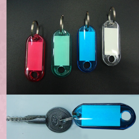 100 Pcs Colorful Clear Plastic Key Tags ID Label with Key Chain Tag Card Split Ring