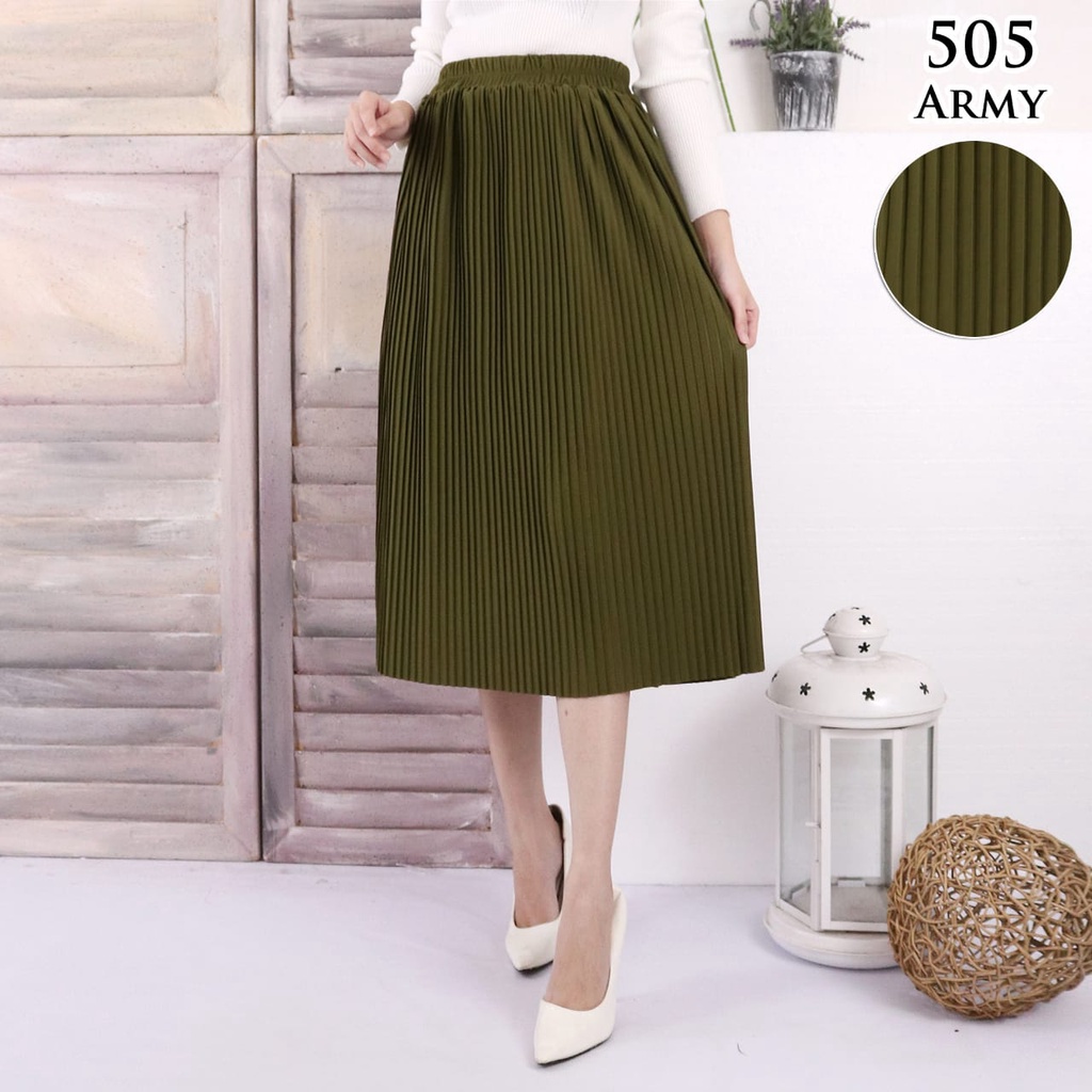 ROK PLISKET MURAH 505  LUVALINE ROK PLISKET 7/8 PLEATED SKIRT FLARE SKIRT MAYUNG FLOWY REMPEL