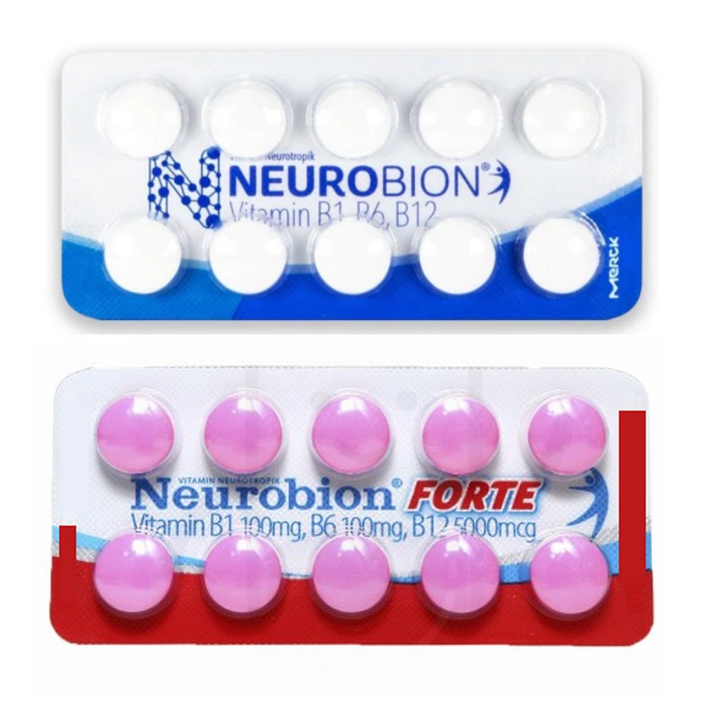 NEUROBION FORTE Merah Pink Strip - Neurobion Biru Putih Blister Isi 10 Tablet - Vitamin B Kompleks B1 B6 B12 Saraf Nyeri