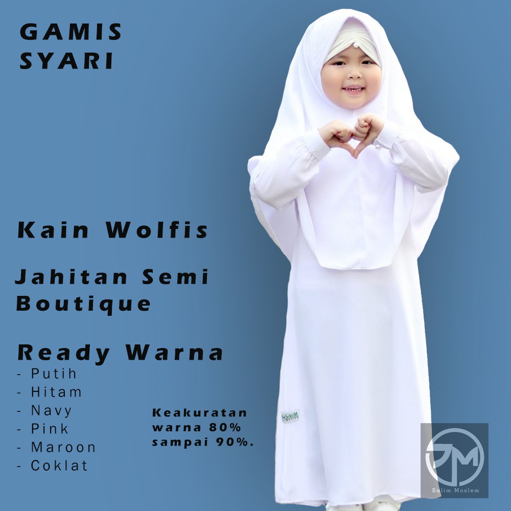 Salim Moslem Gamis Anak Syari Set Kerudung Besar Usia 1-10 Th Hitam-Navy-Ccoklat-Maroon-Pink-Putih