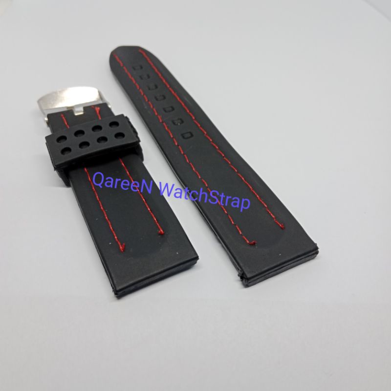 Tali Jam Tangan Karet  24MM Tali Jam Tangan Rubber Berkualitas 24 Tali jam tangan karet lis merah