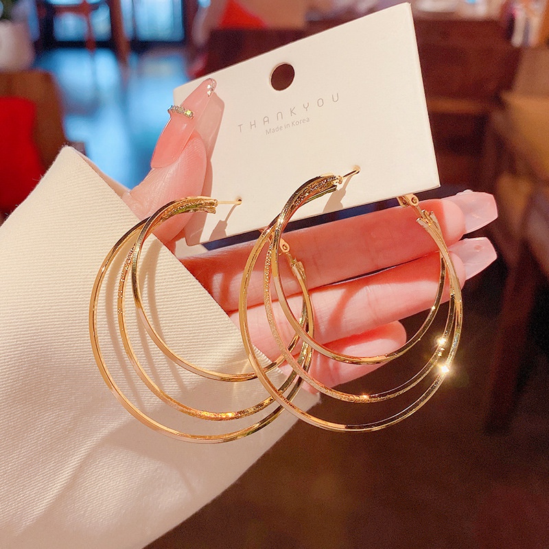 Anting Hoop Multilayer Bentuk Lingkaran Bahan 925 silver needle