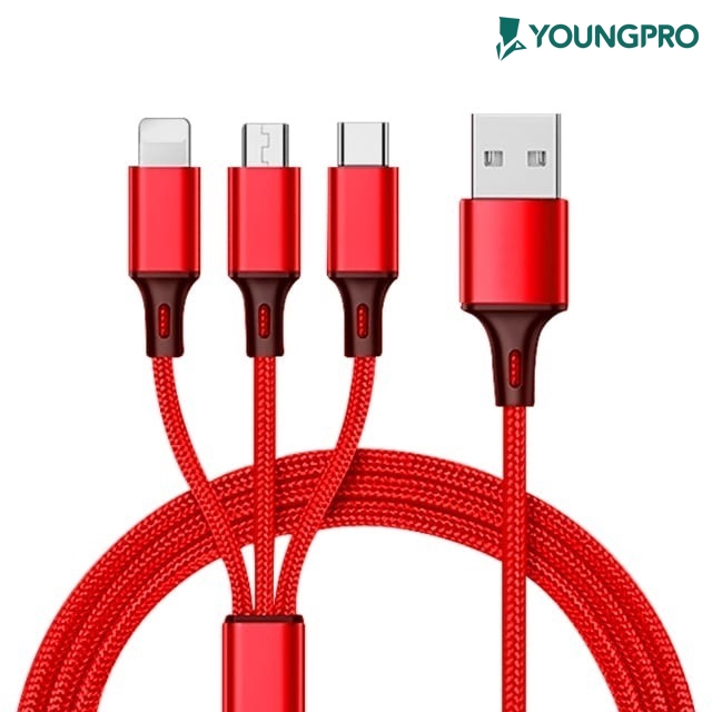 YOUNGPRO Kabel Data CTO120 Lightning 3 in 1 Fast Charger iOS + Micro USB + Type C ORI