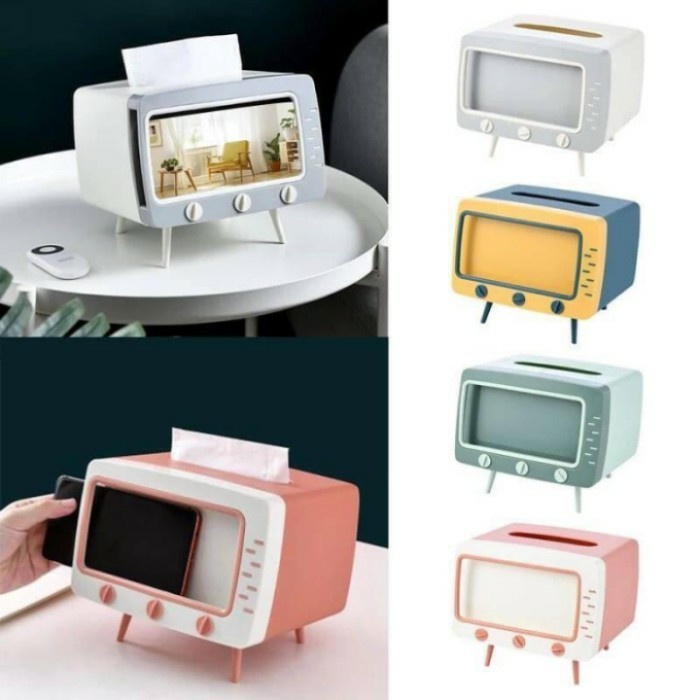 Kotak Tissue Box Organizer Bentuk TV Handphone Holder Tempat Tisu