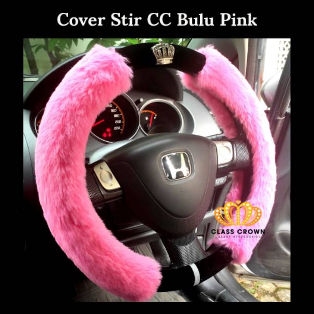 Cover Sarung Setir stir mobil CC Bludru Bulu pink