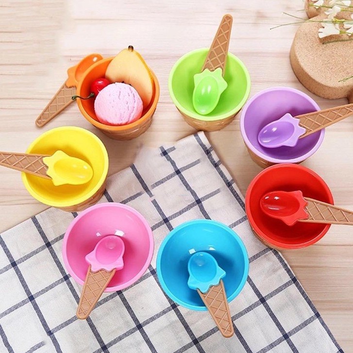✅COD FREEONG SET MANGKOK+SENDOK ICE CREAM CONE BOWL ALAT WADAH MASKER MASK TOOLS MANGKUK ES KRIM