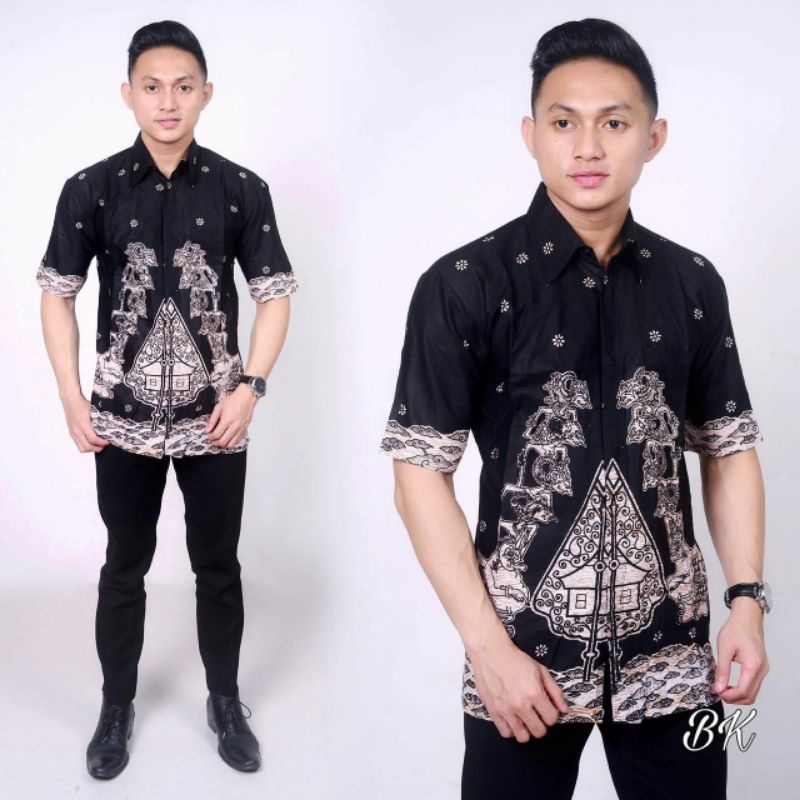 BSWART Batik HRB026 Kenongo Hem Pendek Padi Pekalongan M L XL Batik Pria MURAH Modern Grosir-Wyg tumpuk.