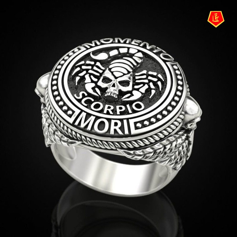 [Ready Stock]Punk Vintage 925 Silver Scorpio Skull Ring