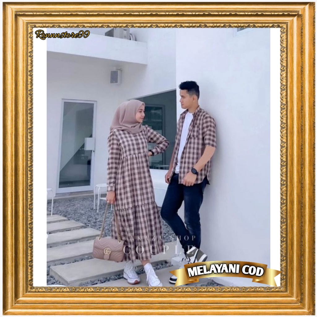 cp kotak kotak gamis couple pasangan terbaru 2021 cp bahari bahan katun ukuran L