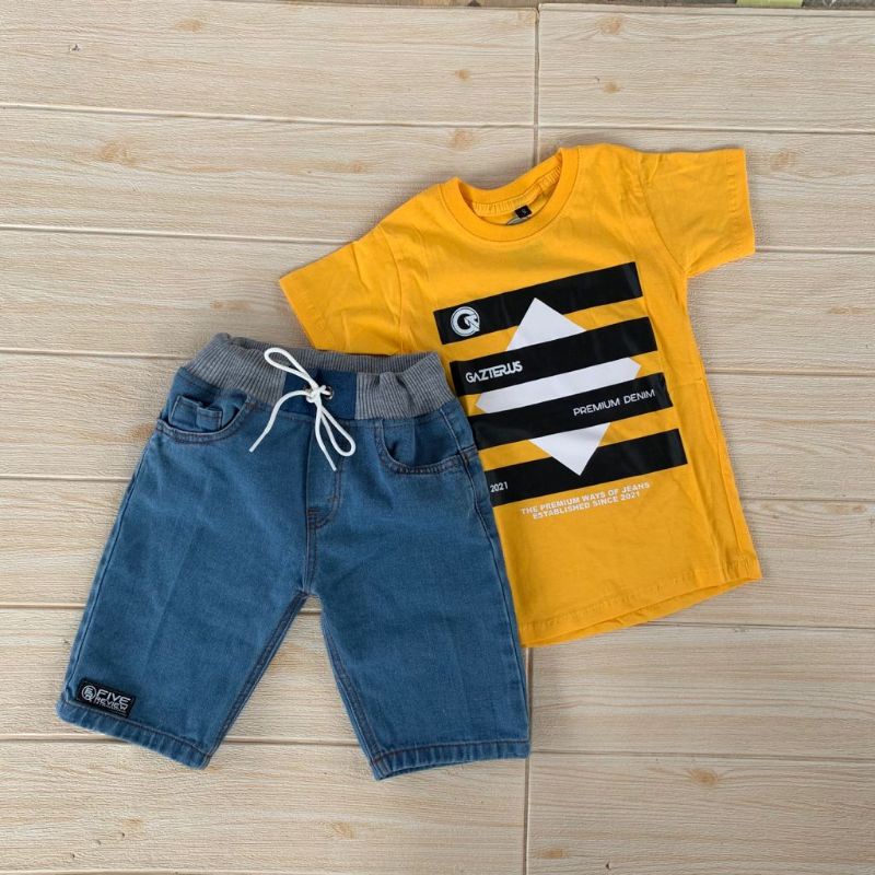 Setelan Jeans Anak Laki Laki Kaos Distro Anak Laki Baju Anak Cowo 1-12 Tahun AKP Marun Setelan Anak Laki Laki Import 10 11 12 Tahun Terlaris Terbaru-Biru Muda_gaz ketupa