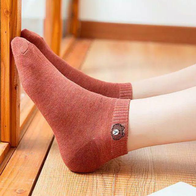 Kaos Kaki Wanita Motif Beruang TOSERBA GALERY-Coklat