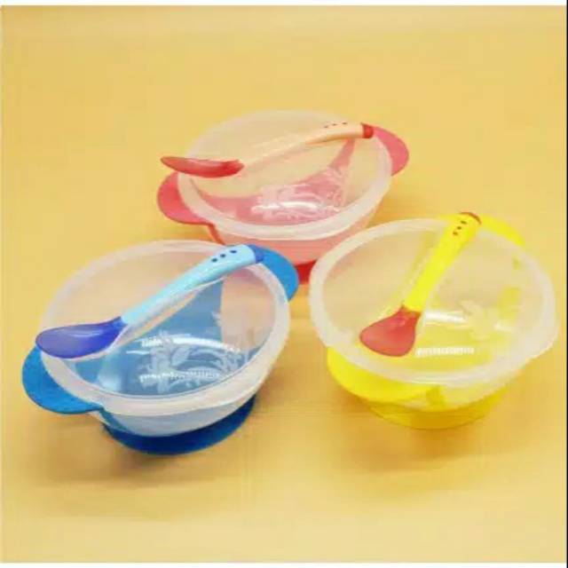 Mangkok anak  anti panas nempel  biru pink kuning