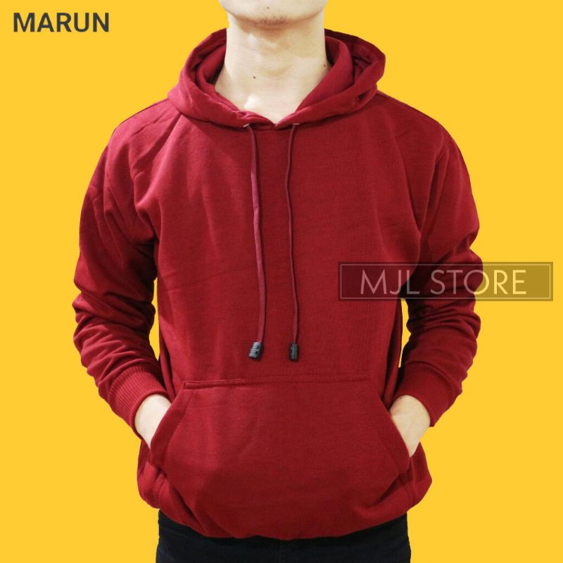 (promo) Jaket jumper hoodie polos L,XL,XXL pria wanita marun mjl store