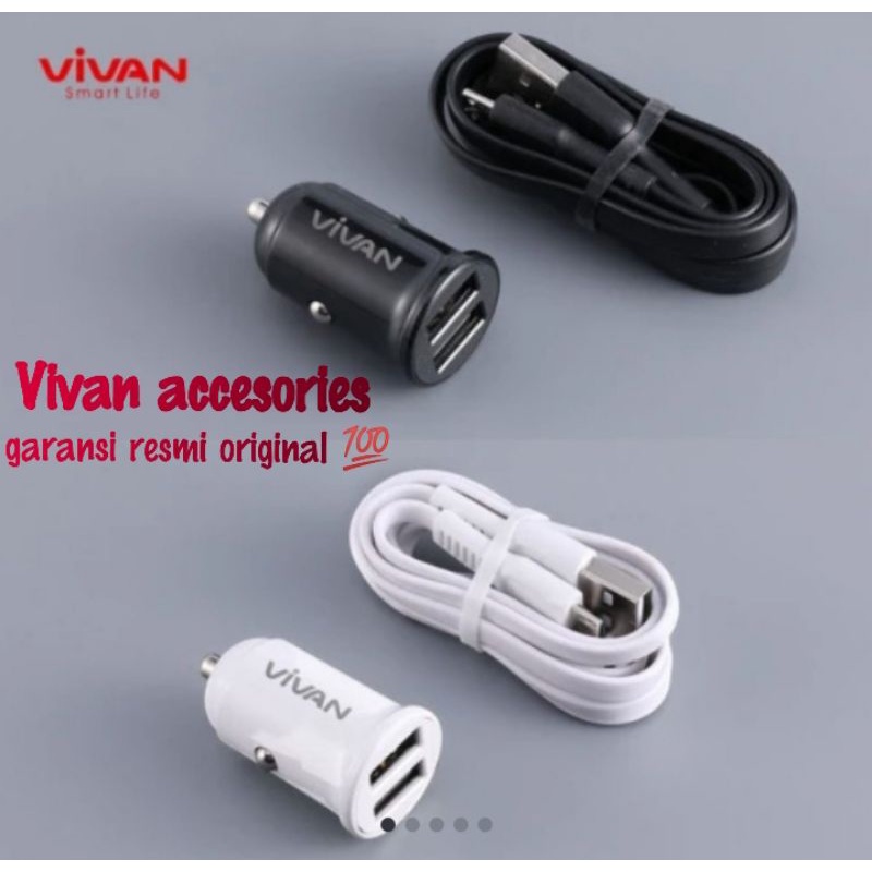 VIVAN VCC01 2,4A. Dual Port Small &amp; Portabel Car charger With_White and Black 100CM