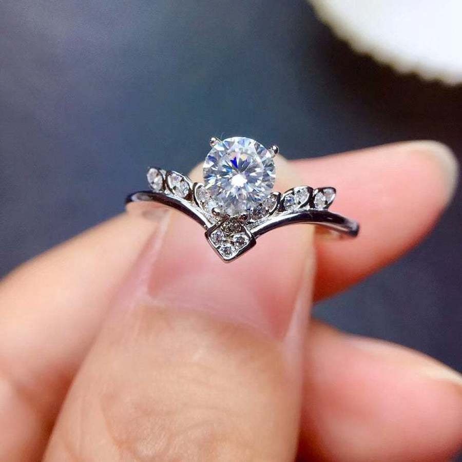 Cincin Baja Titanium Kristal Berlian Mahkota Perak Fashion Wanita Pertunangan Pernikahan Rings