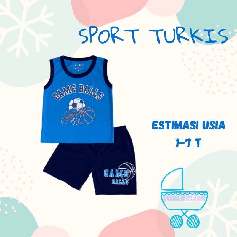 COD KELFI SETELAN SINGLET ANAK SETELAN ANAK COWOK SETELAN ANAK CEWEK BAJU ANAK SINGLET-SPORT BIRU TURKIS