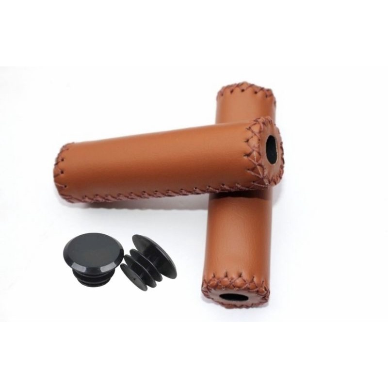 hand grip vintage sepeda coklat hitam brown jadul jahitan empuk 22.2 mm kulit sintetis spons mtb lipat anak fixie cokelat