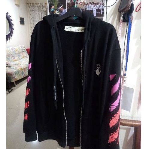Off White Fuchsia Full  Zip Hoodie (Preloved)
