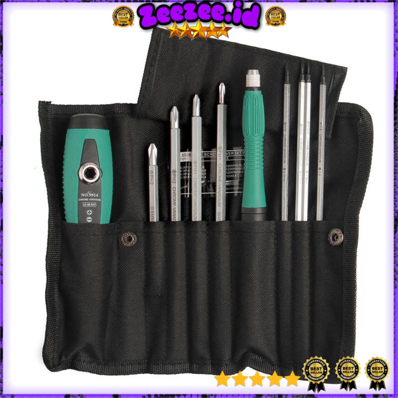 Obeng Set Reparasi 10 in 1 - 8028 - Green