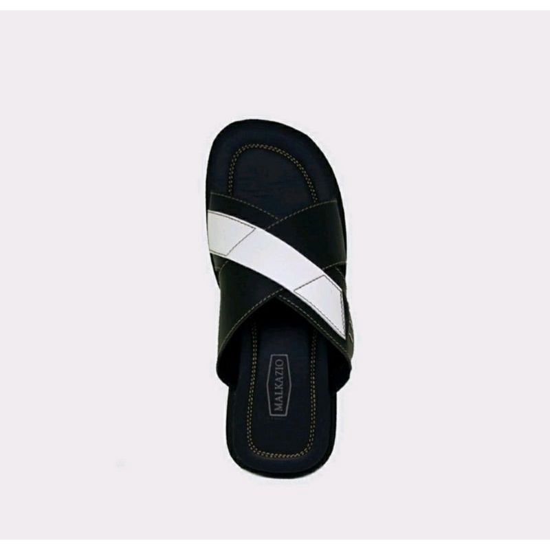 Sandal Big Size Pria 44-45-46-47-48 Sendal Kulit Slide Ukuran Besar Hitam Putih / Sandak JUMBO Pria Luar Negri