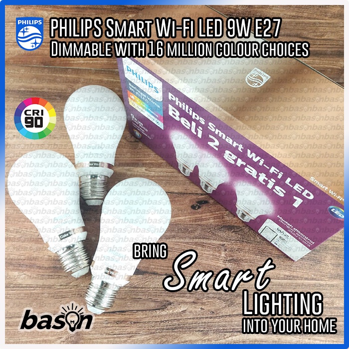 PHILIPS Paket isi 3 Smart WiFi LED 9W Color RGB + Tuneable WiZ Connected  - Bohlam Lampu LED Dimmable