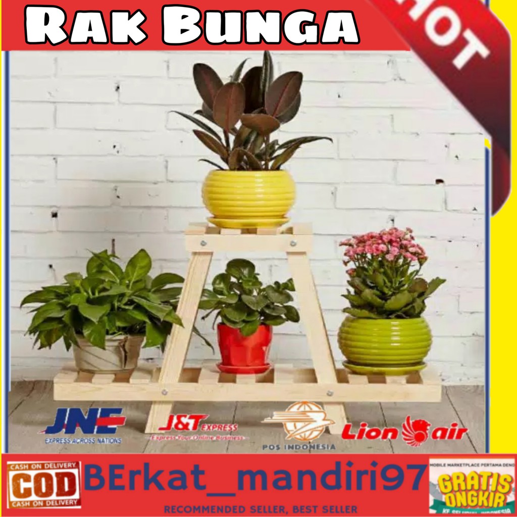 rak bunga kayu halus murah minimalis, tempat Pot Bunga Kayu Hambalan 2 Susun, rak pot bunga hiasan