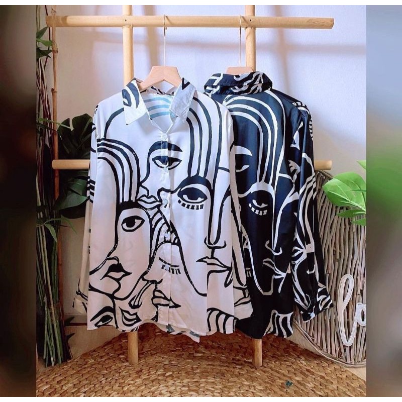 Kemeja wanita jumbo FACE Dior Silk import fit to XXL