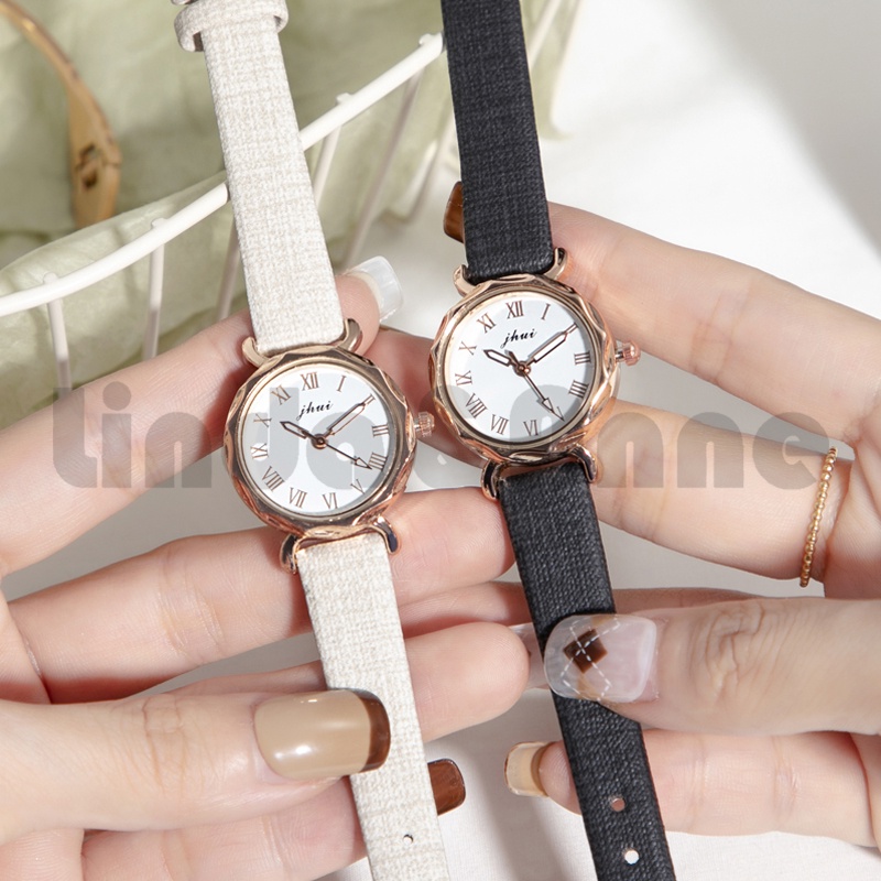 Jam Tangan Romawi Wanita Analog Quartz Dial Bulat Desain Lucu Korean Fashion