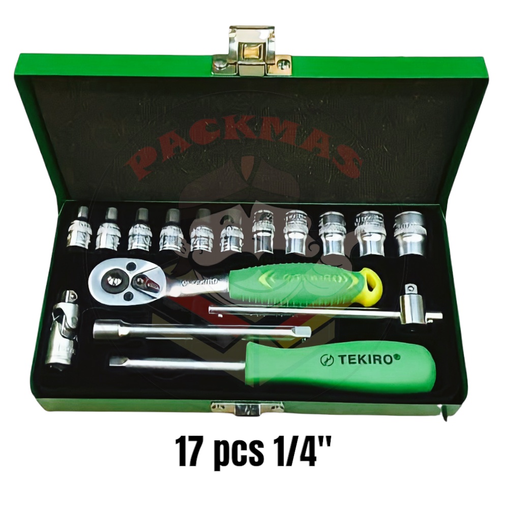 TEKIRO Kunci Sok Set 17 Pcs 1/4" Box Besi Segi 6 P6 6PT 4-12 mm Sock / Hand Socket Set