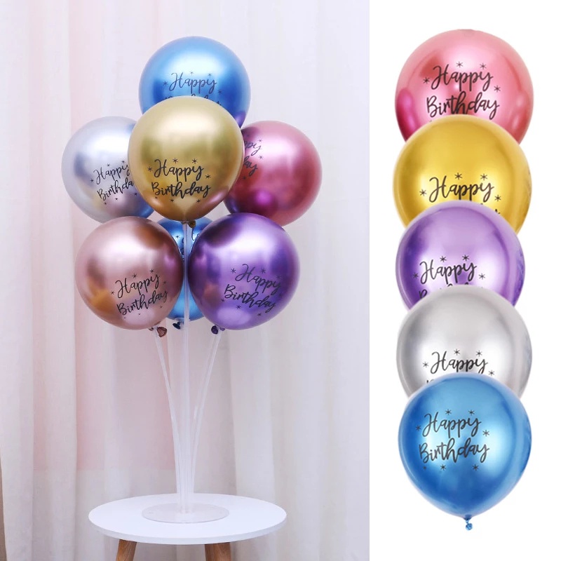 12 inches Happy Birthday Metallic Chrome Balloon / Thick Gold Silver Latex Balloons / Helium Air Balloons for Birthday Party Decoration