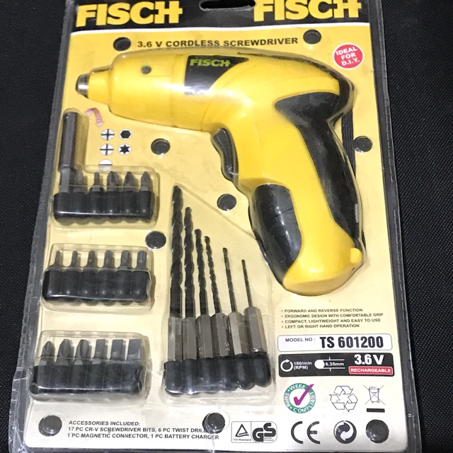 Fisch Cordless Screwdriver mesin bor elektrik baterai