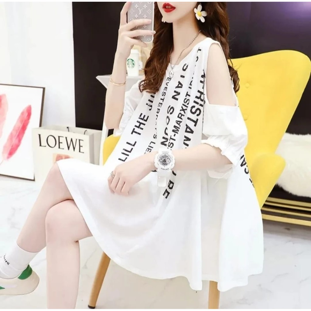 QFS -BLOUSE KOREA STAN  BOLONG BAHU / SABLON / TERBARU / TERPOPULER/WHITE