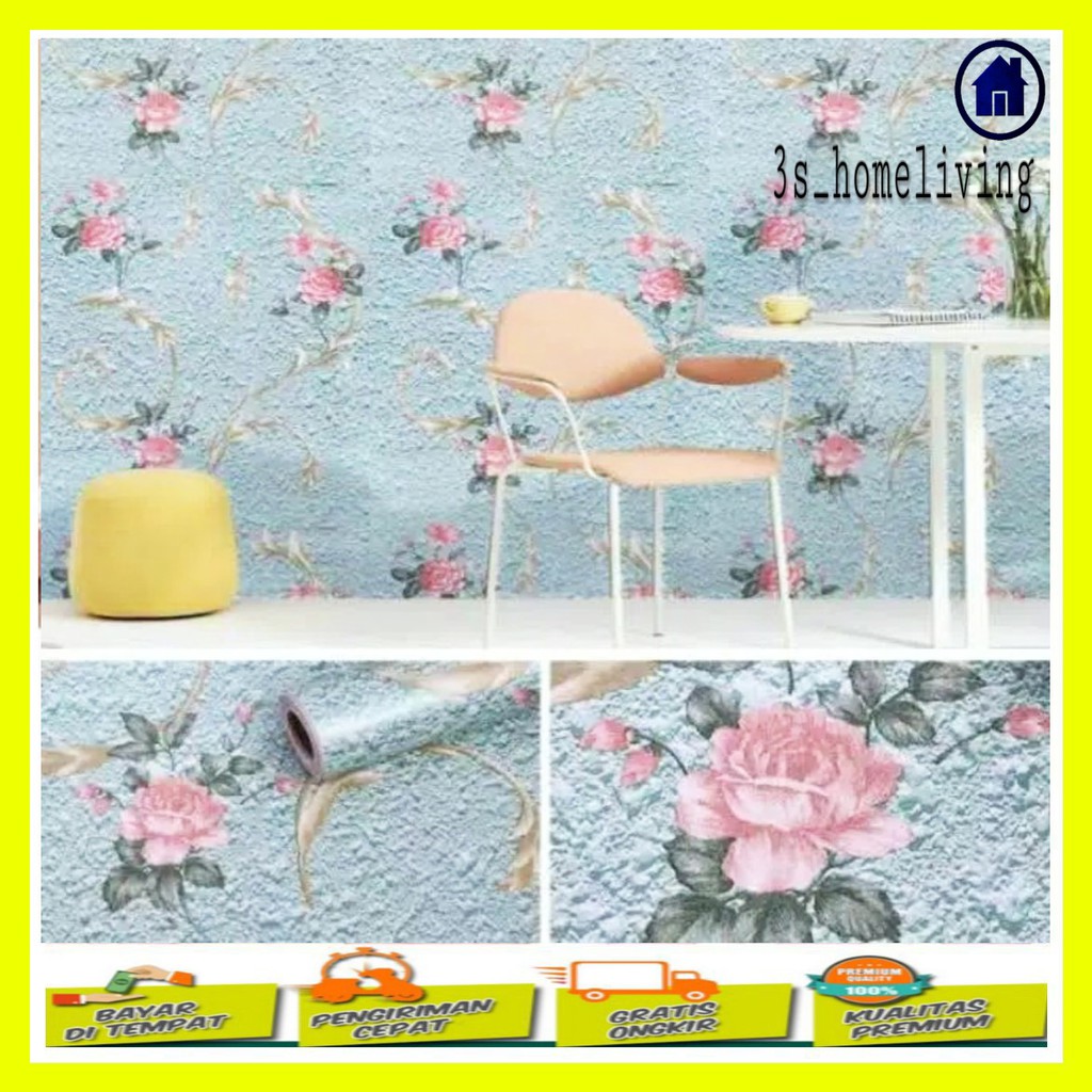 Wallpaper Dinding Bunga Biru 3D Wallpaper Bunga Wallpaper 3D Wallpaper Hijau