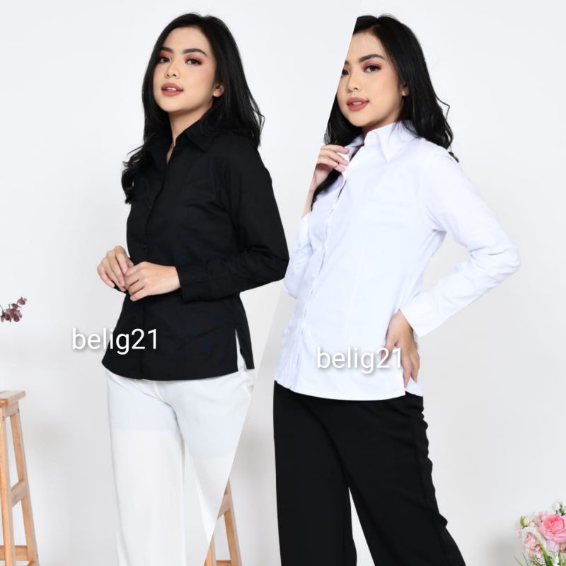 Kemeja Putih Hitam Wanita Kerja Kantor Formal Lengan Panjang / kemeja kerja lengan panjang