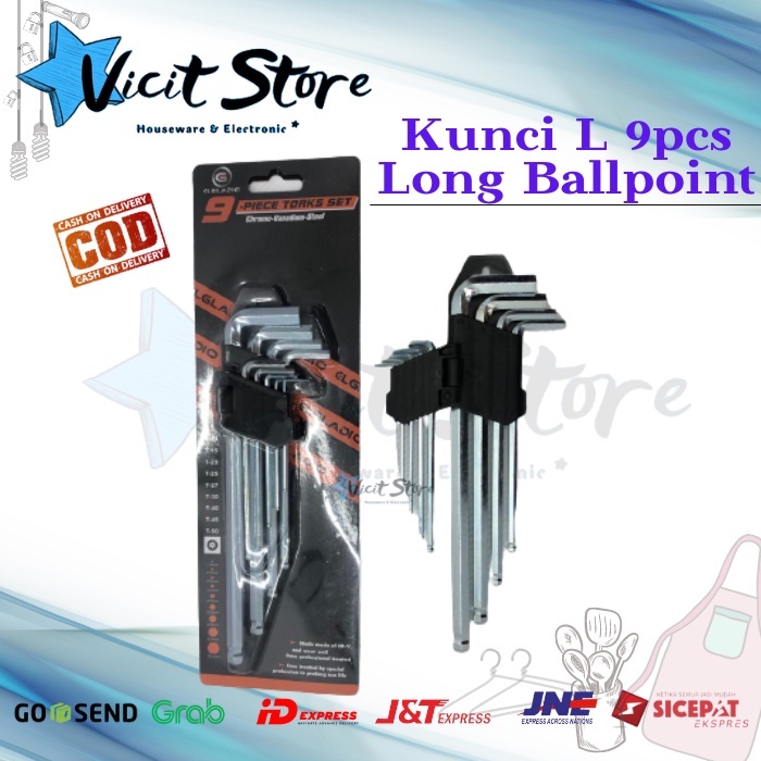 Kunci L Set 9pcs Long / Kunci L Panjang Set 9pcs BALLPOINT